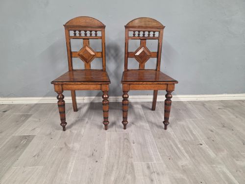 Antique Pair of Guillows Oak Hall Chairs 1870s