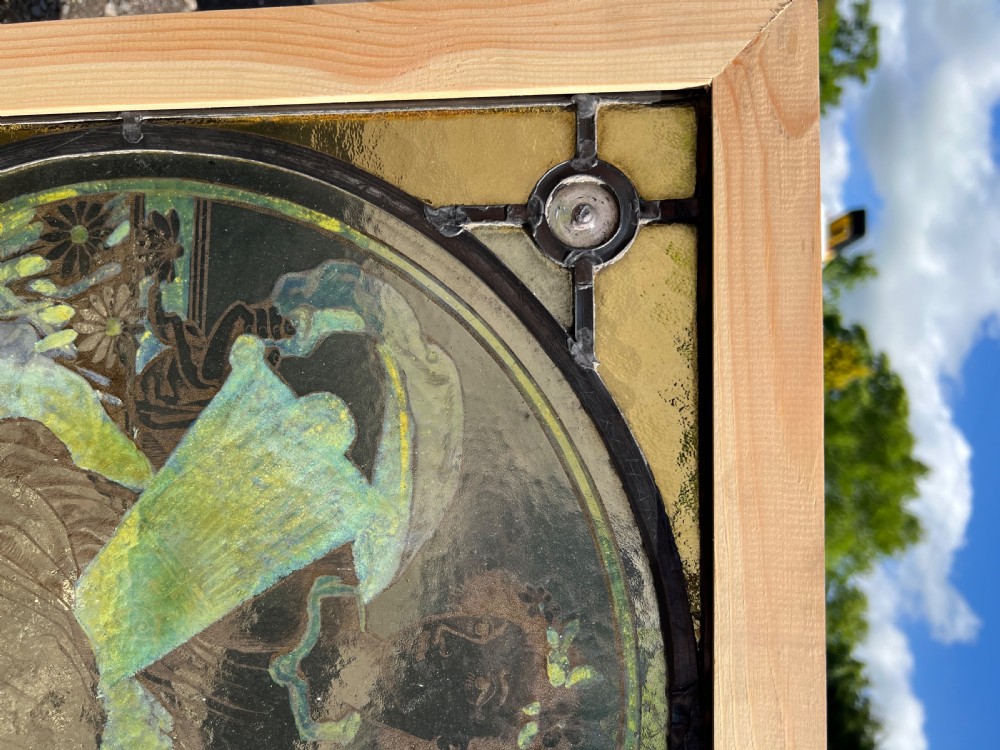 A stunning antique painted and leaded glass window View II