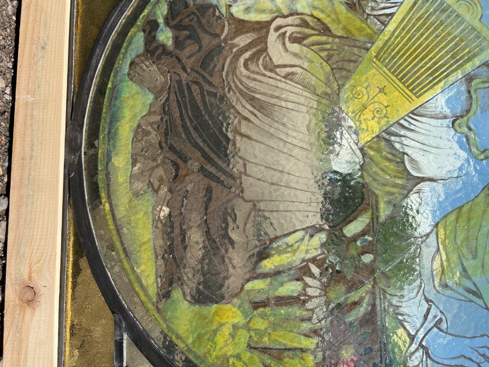 A stunning antique painted and leaded glass window View III