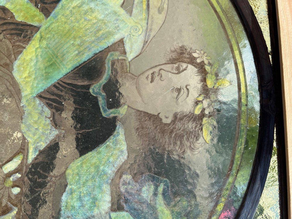 A stunning antique painted and leaded glass window View IV