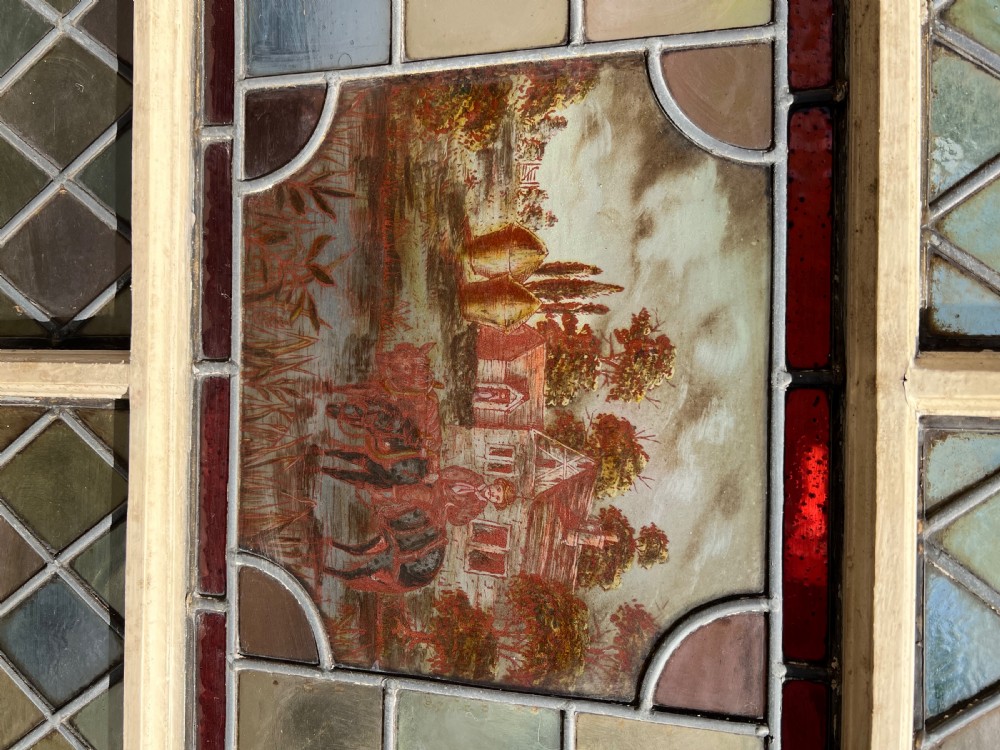 A rare painted and leaded glass window View III