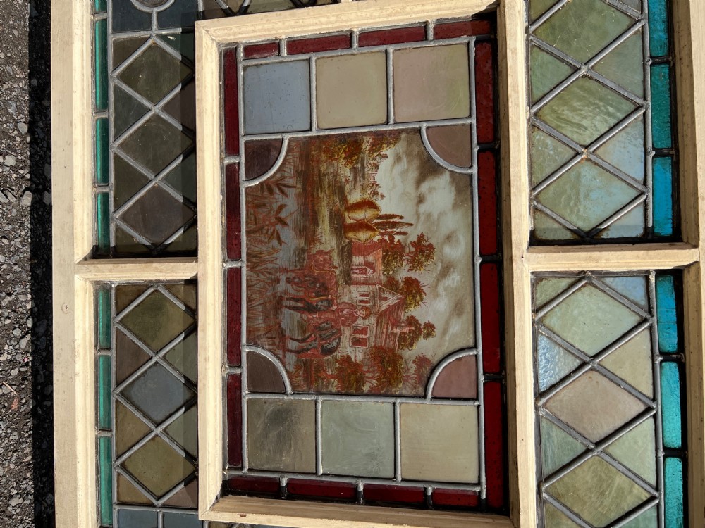 A rare painted and leaded glass window View V