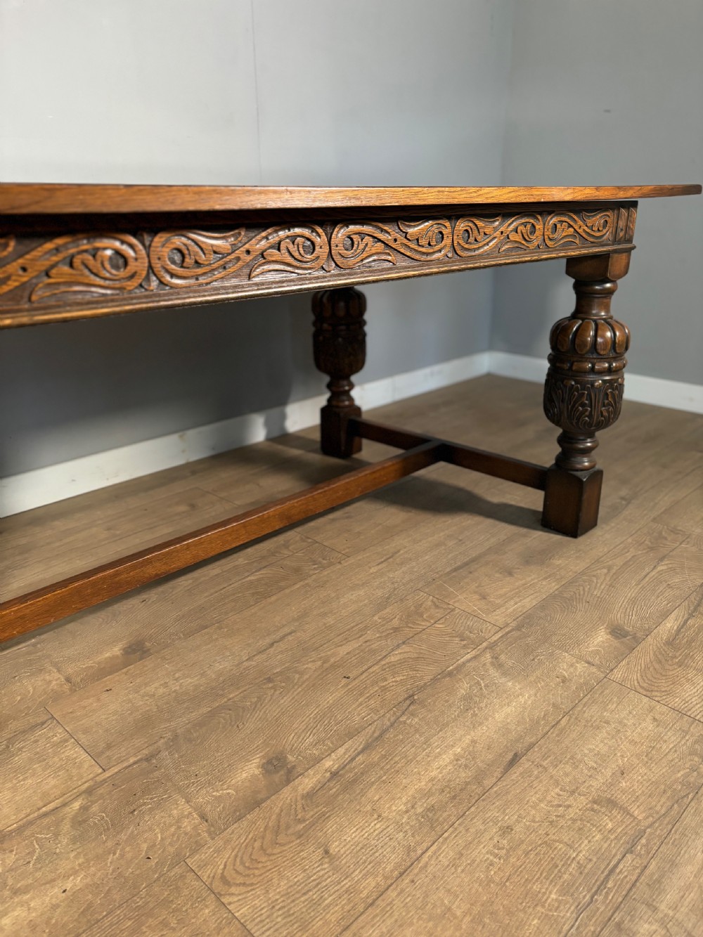 A good Jacobean revival carved oak refectory table  View IV