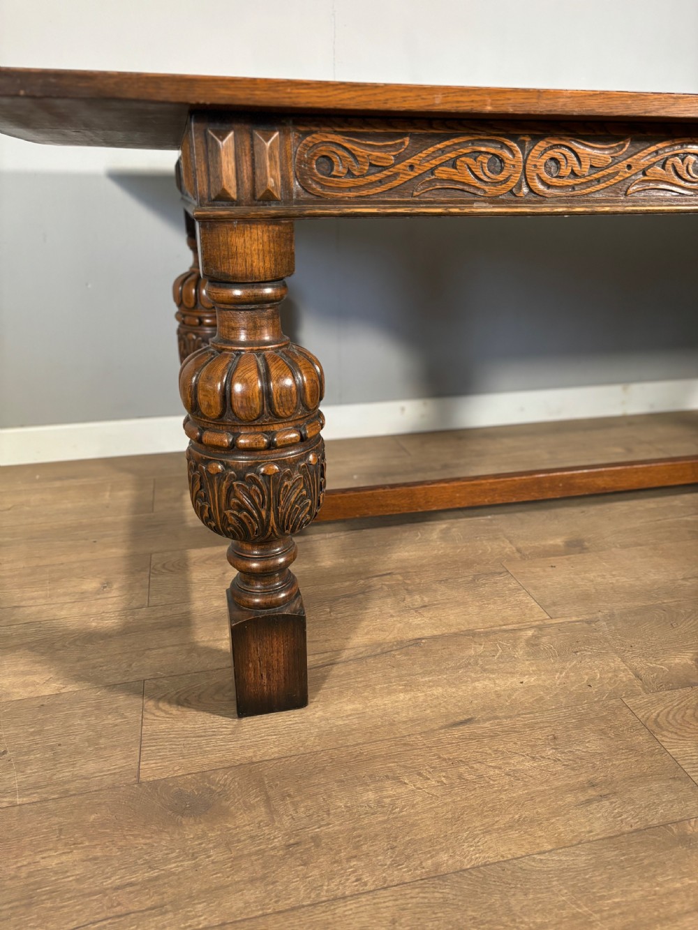 A good Jacobean revival carved oak refectory table  View V