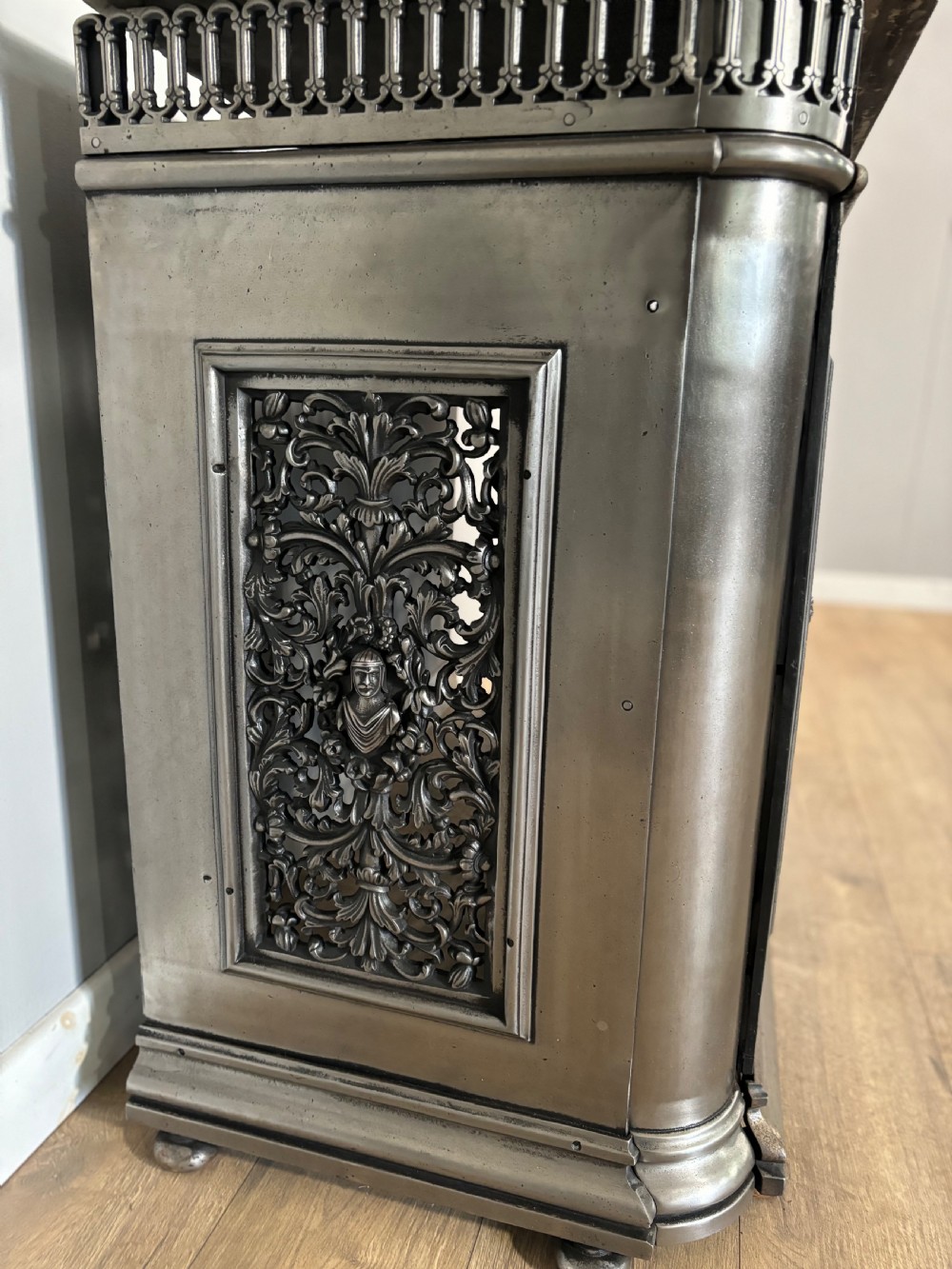 A good antique Victorian polished cast iron radiator cover  View V
