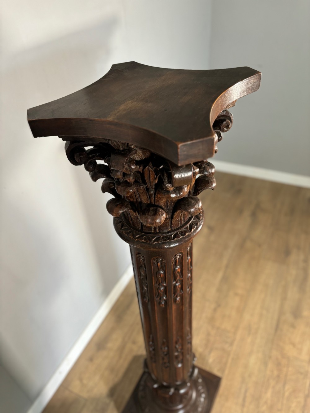 Large carved oak Victorian torchere  View IV
