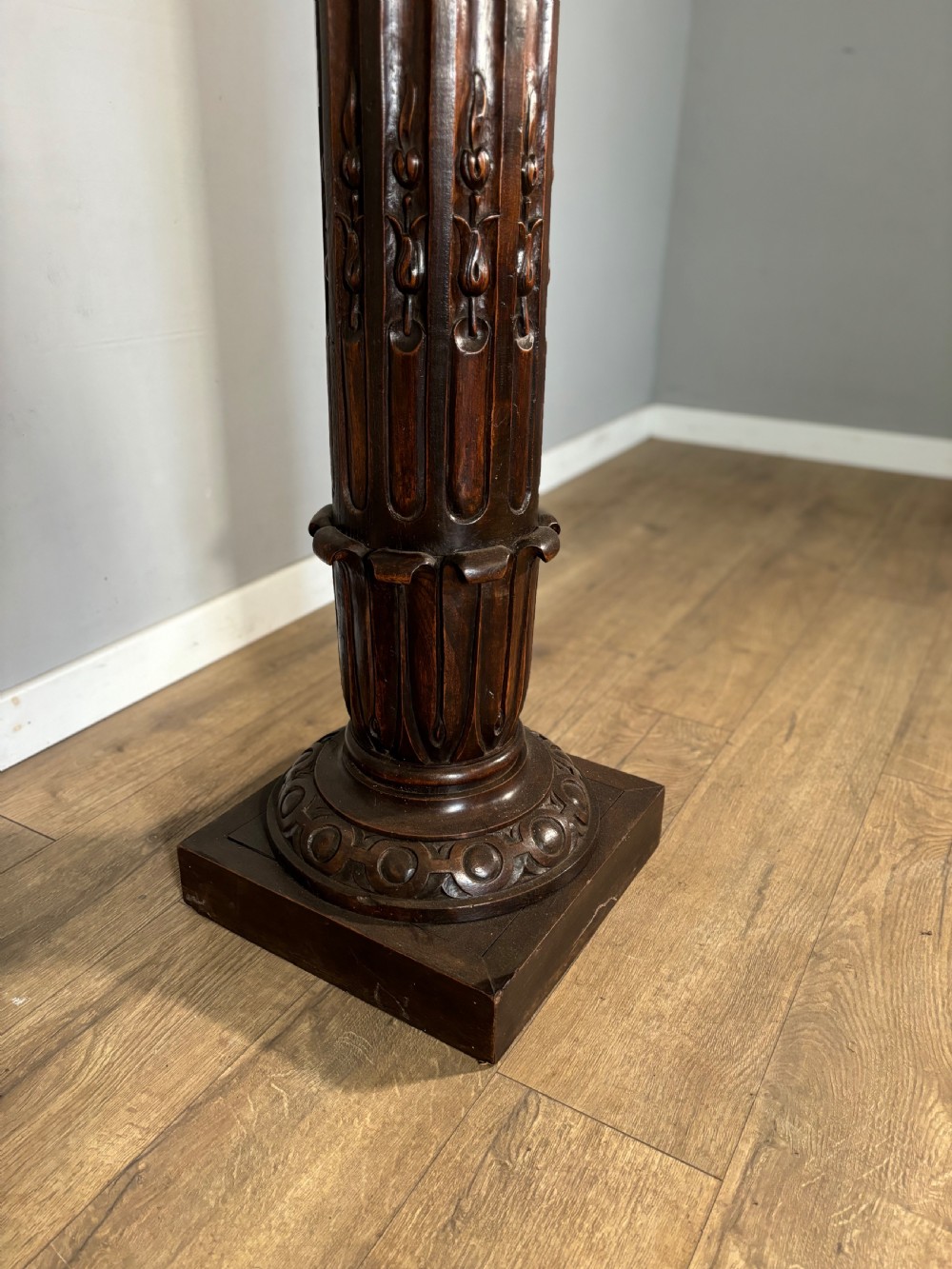 Large carved oak Victorian torchere  View V