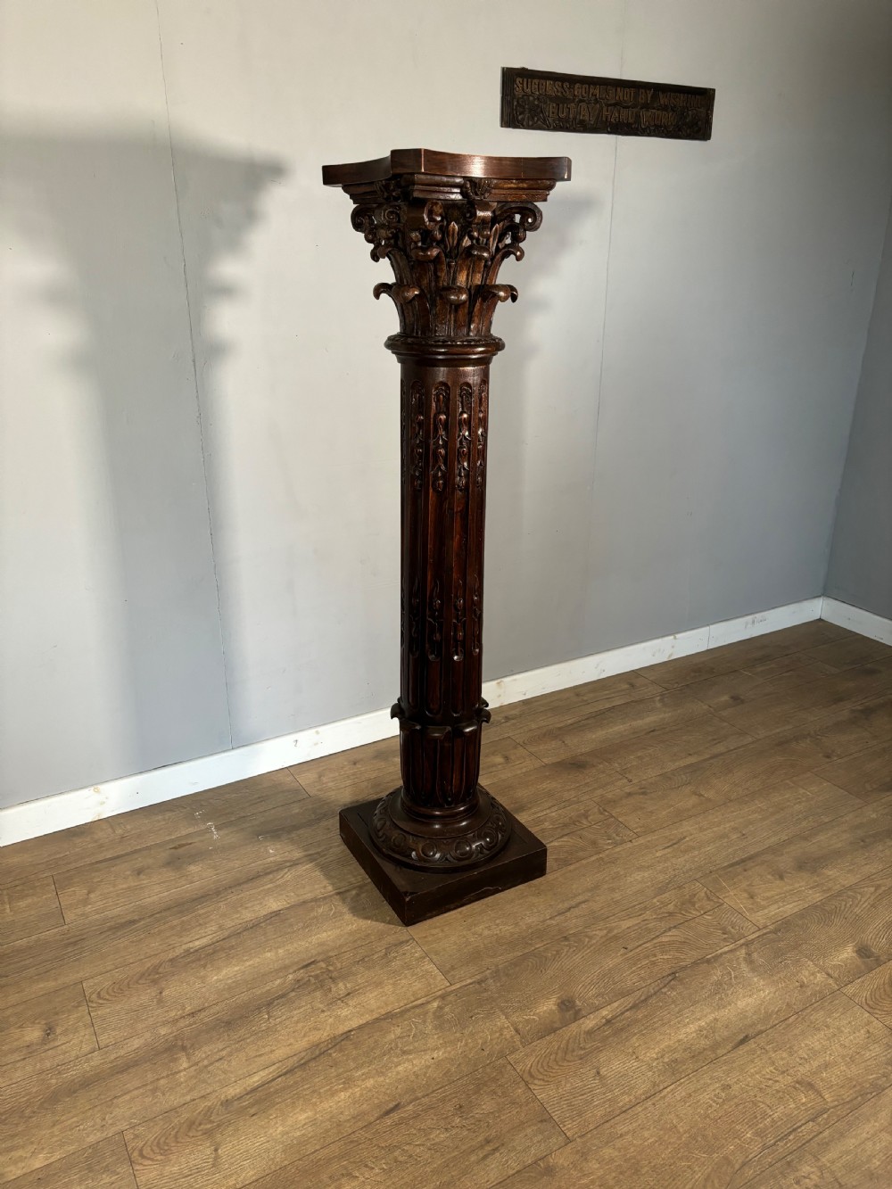 Large carved oak Victorian torchere  View VI