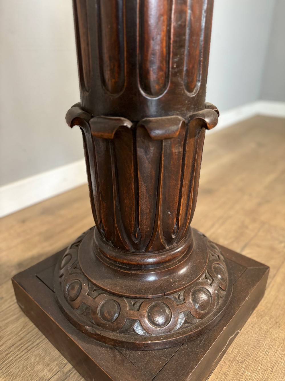 Large carved oak Victorian torchere  View VIII