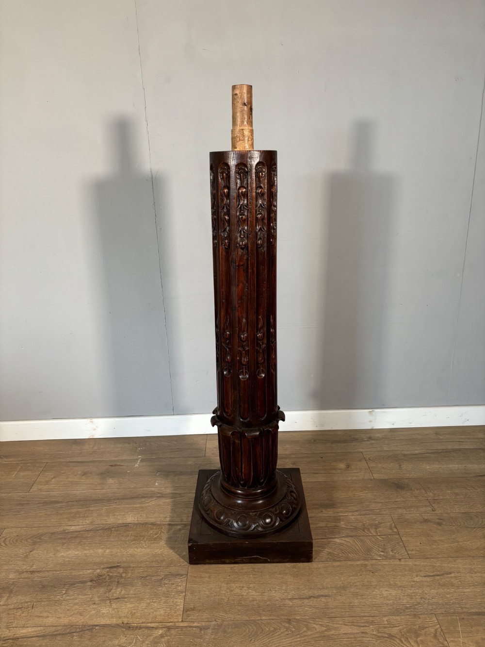 Large carved oak Victorian torchere  View IX