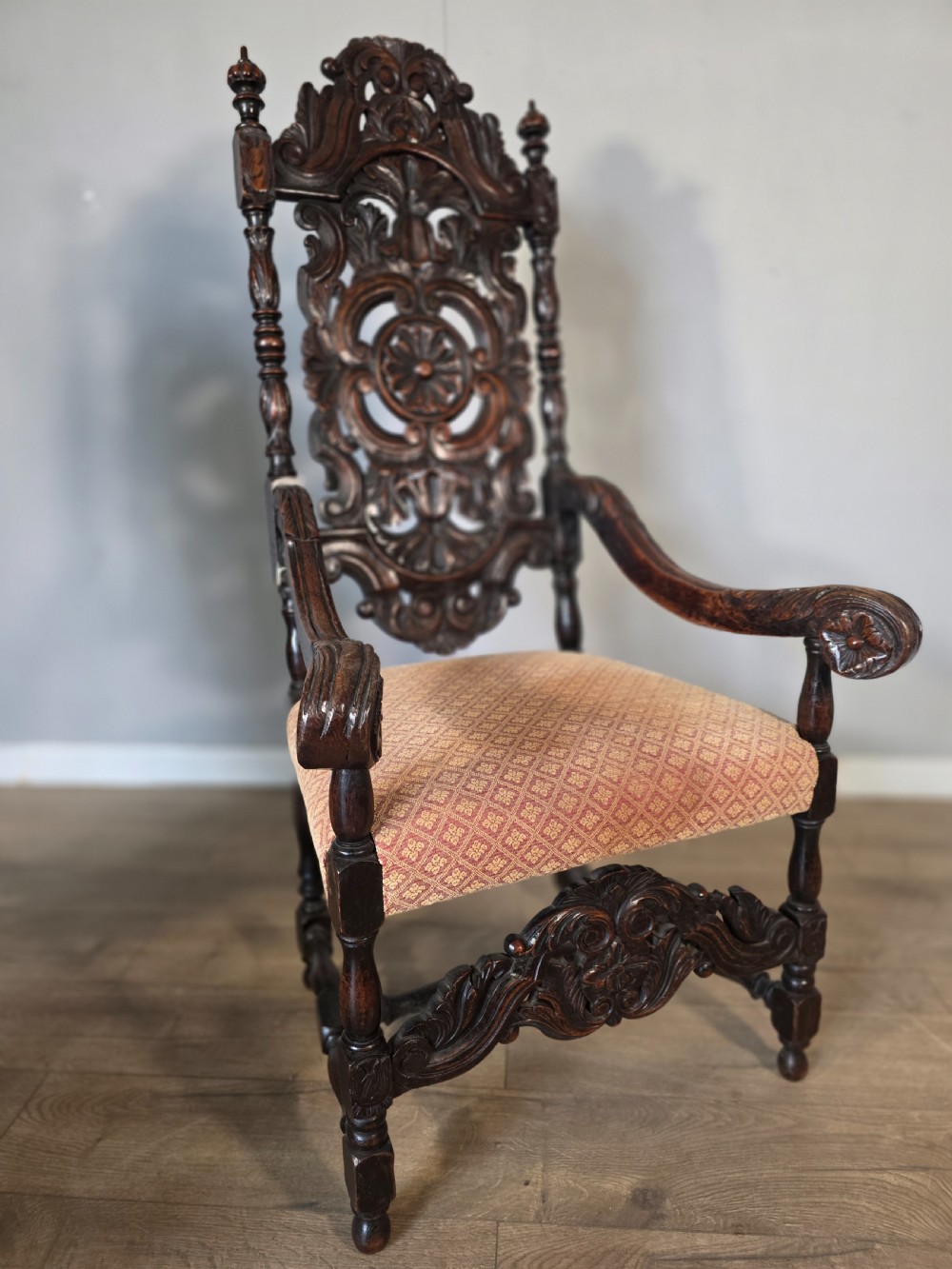 1890 Pair of Victorian Oak Jacobean Rivival Armchairs  View III