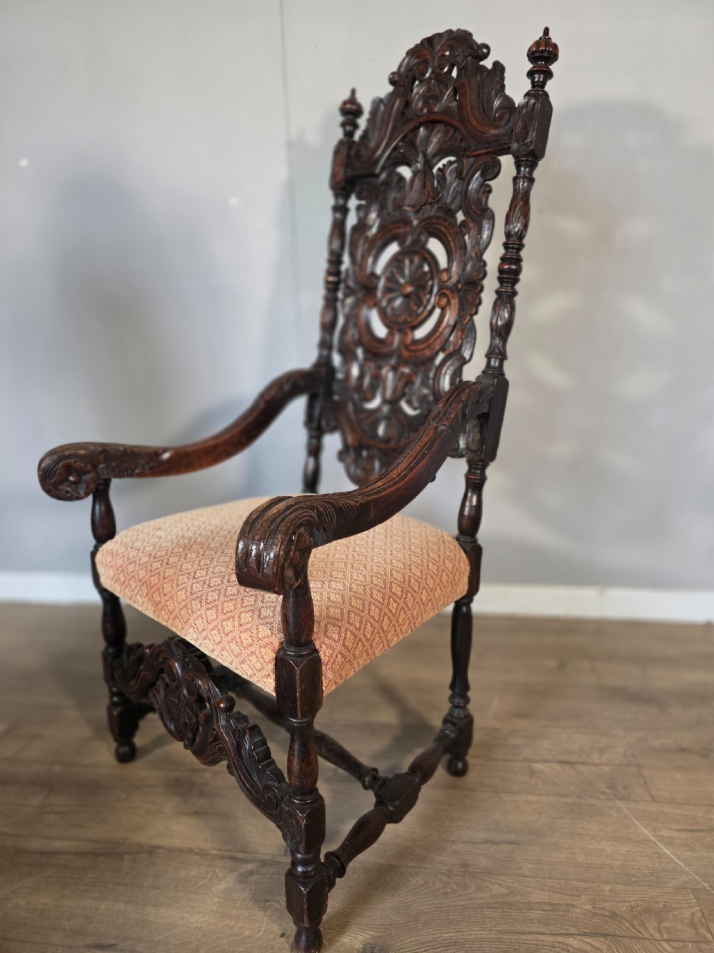 1890 Pair of Victorian Oak Jacobean Rivival Armchairs  View V