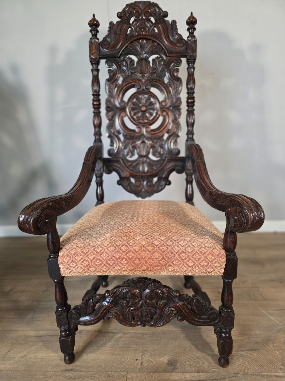 1890 Pair of Victorian Oak Jacobean Rivival Armchairs  View VII