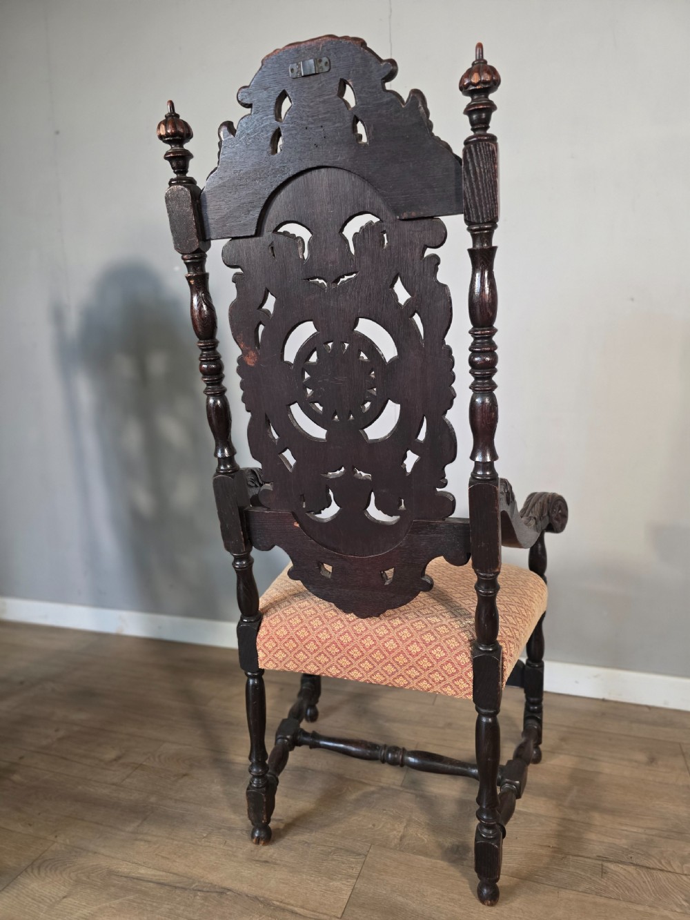 1890 Pair of Victorian Oak Jacobean Rivival Armchairs  View VIII