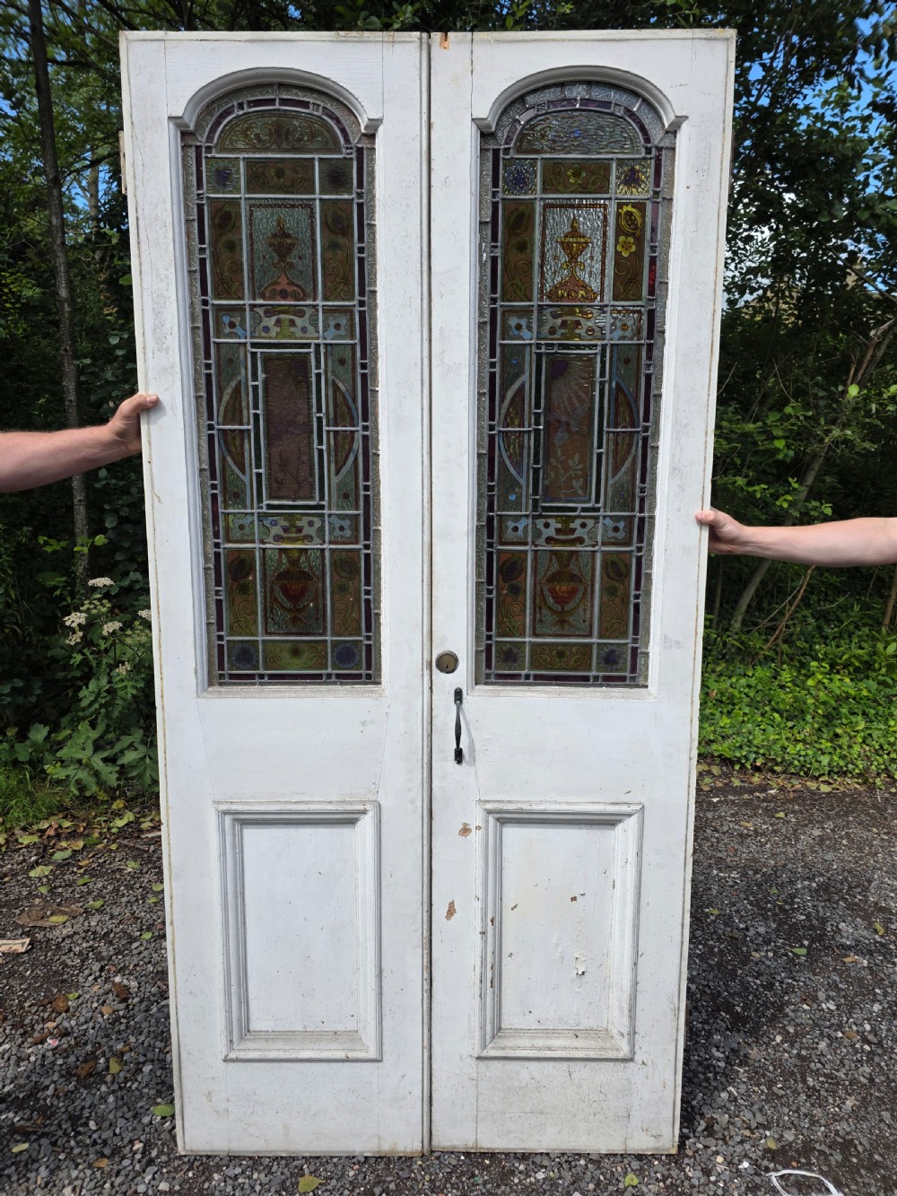 1880 pair of victorian doors with hand painted glass  View II