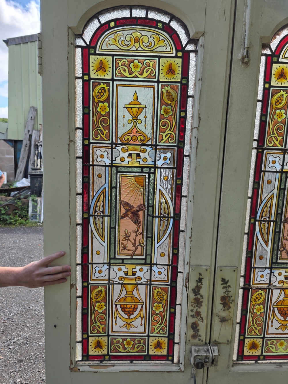 1880 pair of victorian doors with hand painted glass  View IX