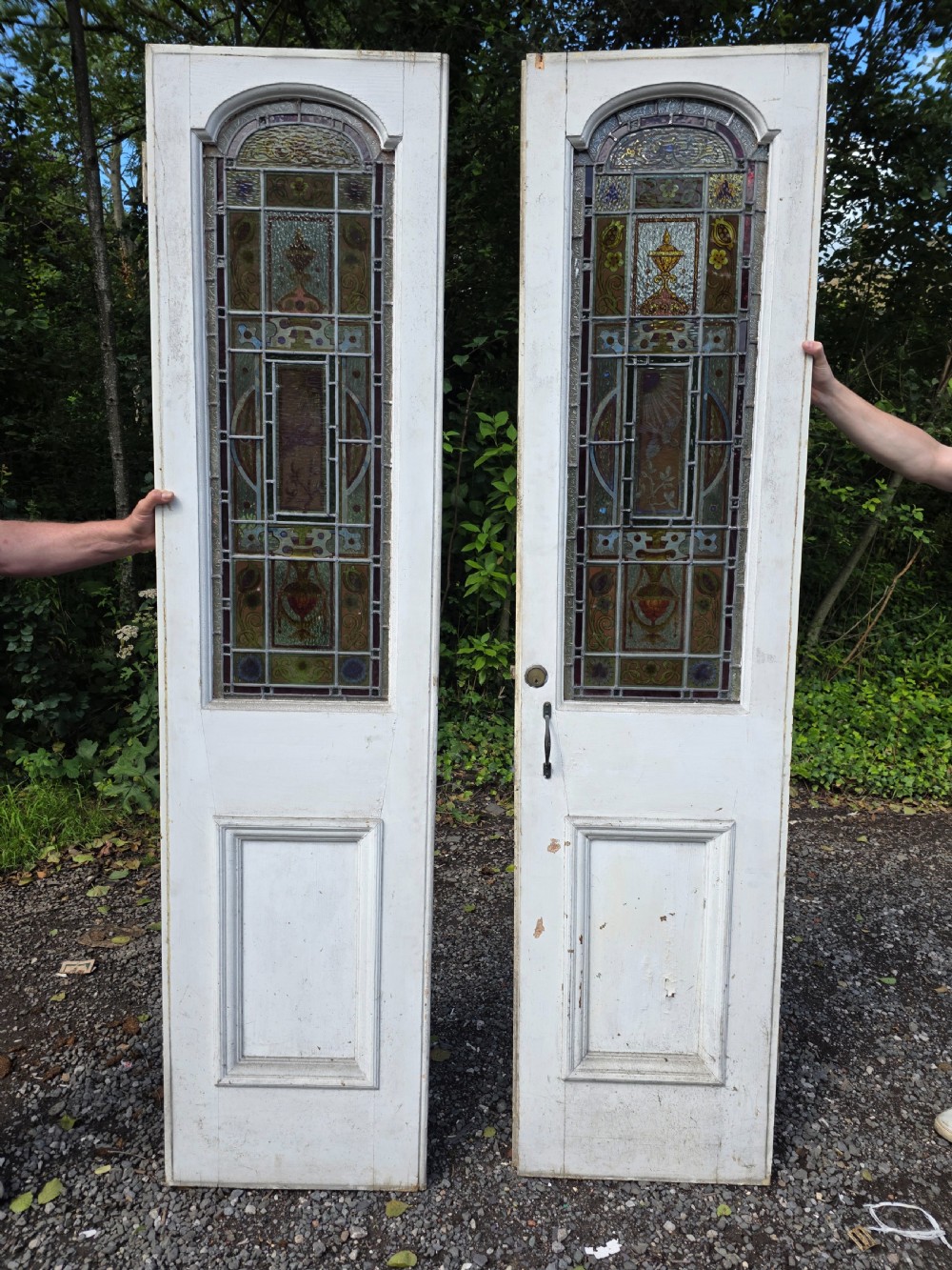 1880 pair of victorian doors with hand painted glass  View XI
