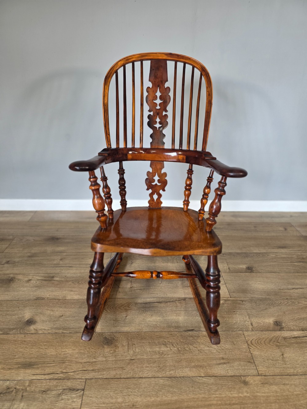 1860s victorian yew wood rocking chair 