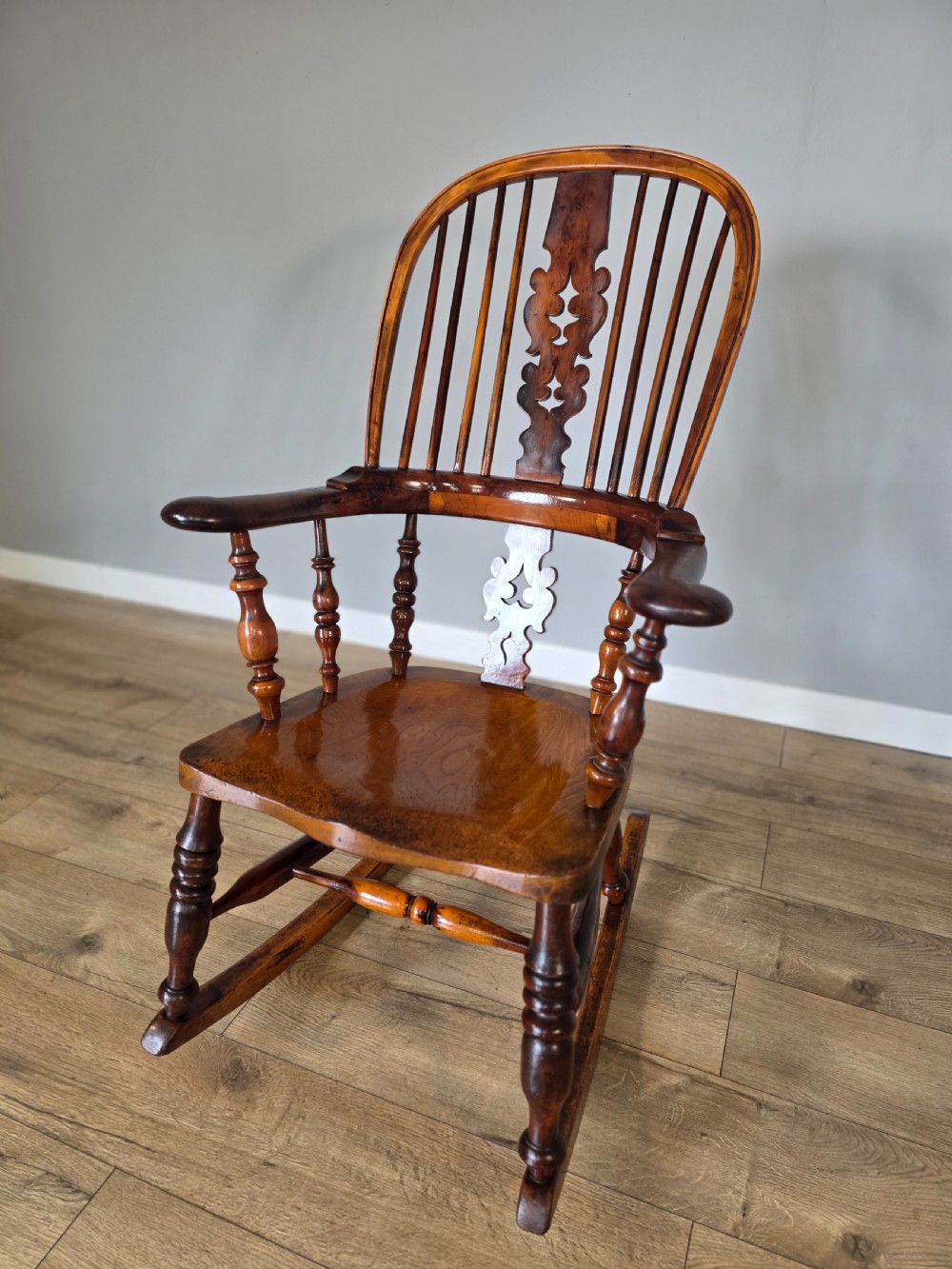 1860s victorian yew wood rocking chair  View III