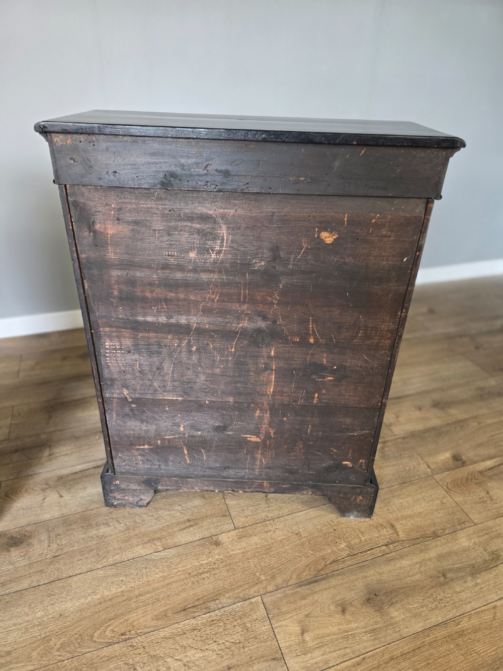 A pair of Victorian ebonised wooden pier cabinets featuring single glazed doors, gilt metal ormolu corner mounts, and oval porcelain plaques. View XVII