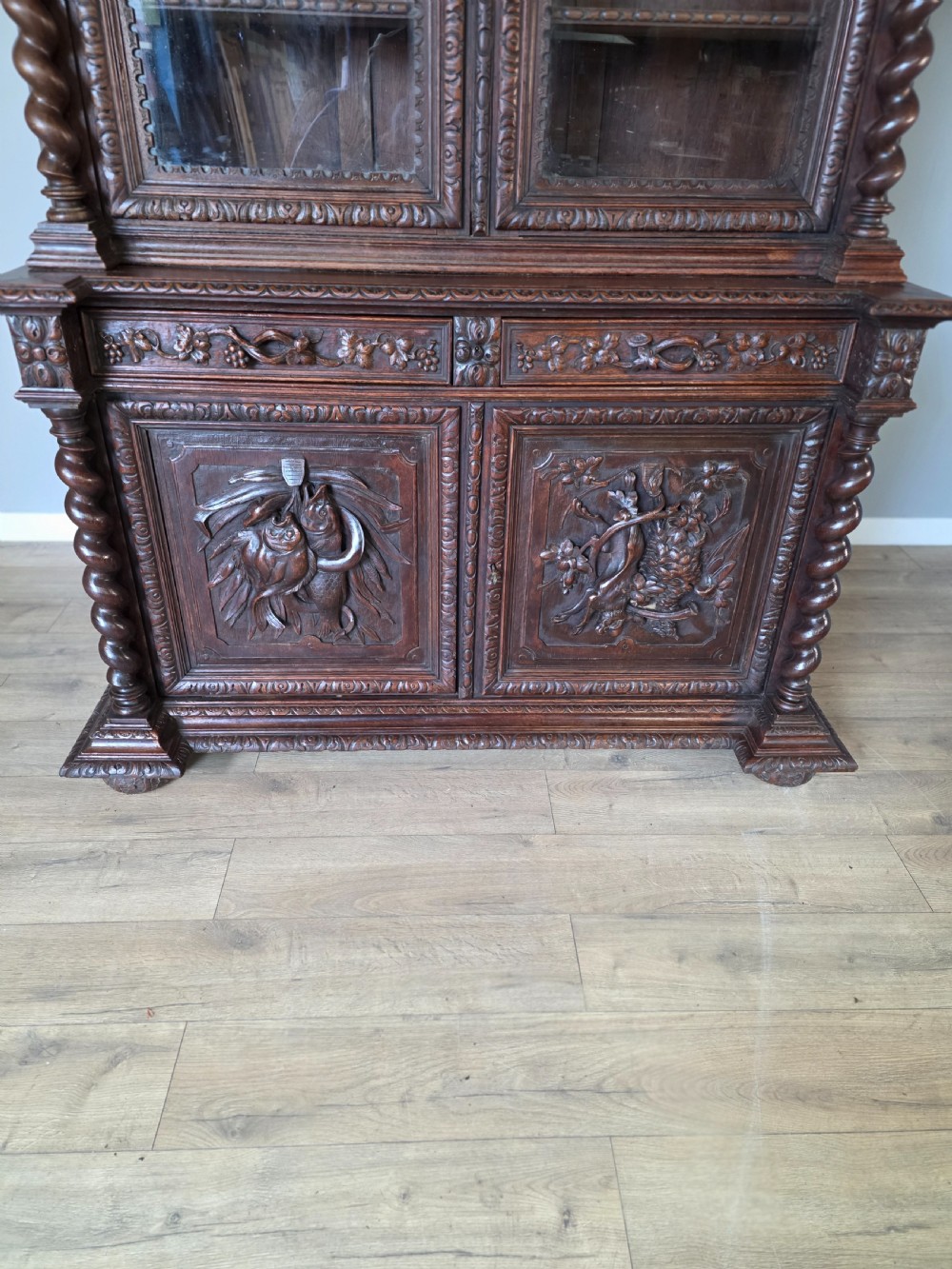 1880 French Carved Hunt Bookcase  View V