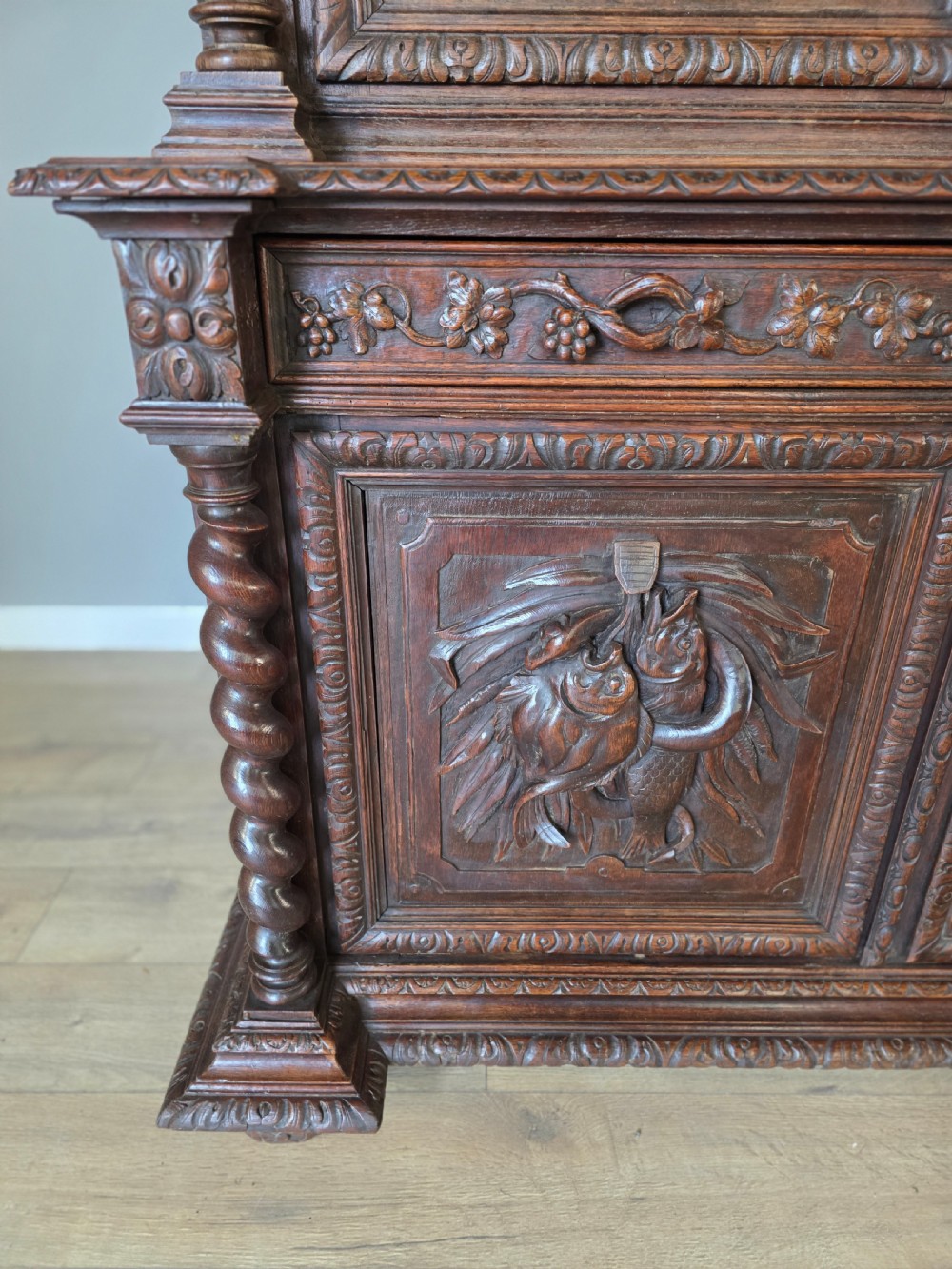 1880 French Carved Hunt Bookcase  View VI