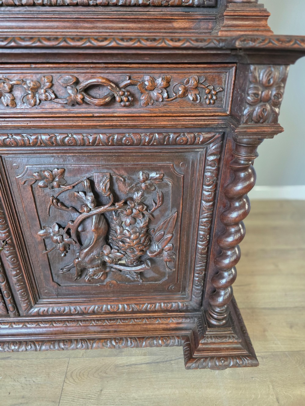 1880 French Carved Hunt Bookcase  View VII