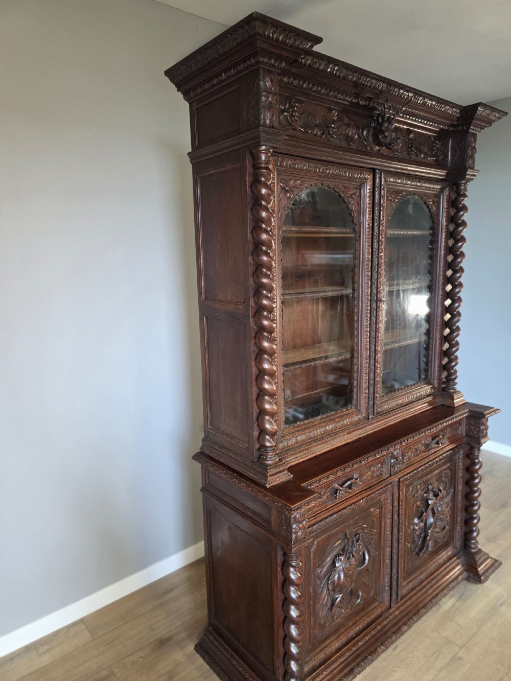 1880 French Carved Hunt Bookcase  View IX