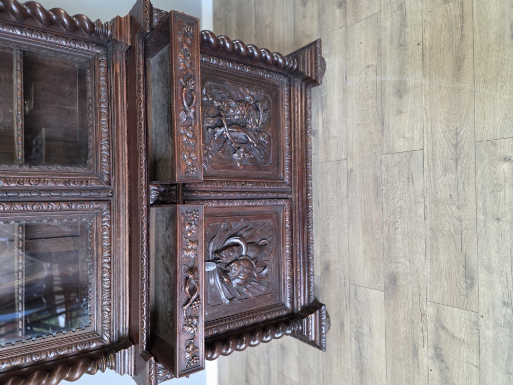 1880 French Carved Hunt Bookcase  View X