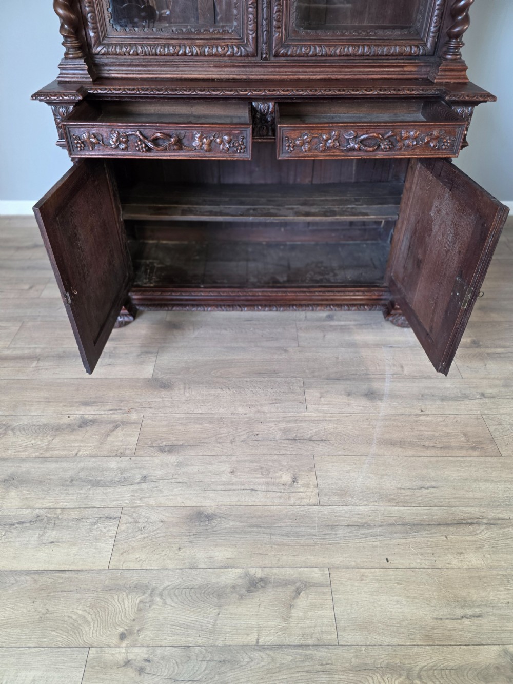 1880 French Carved Hunt Bookcase  View XI
