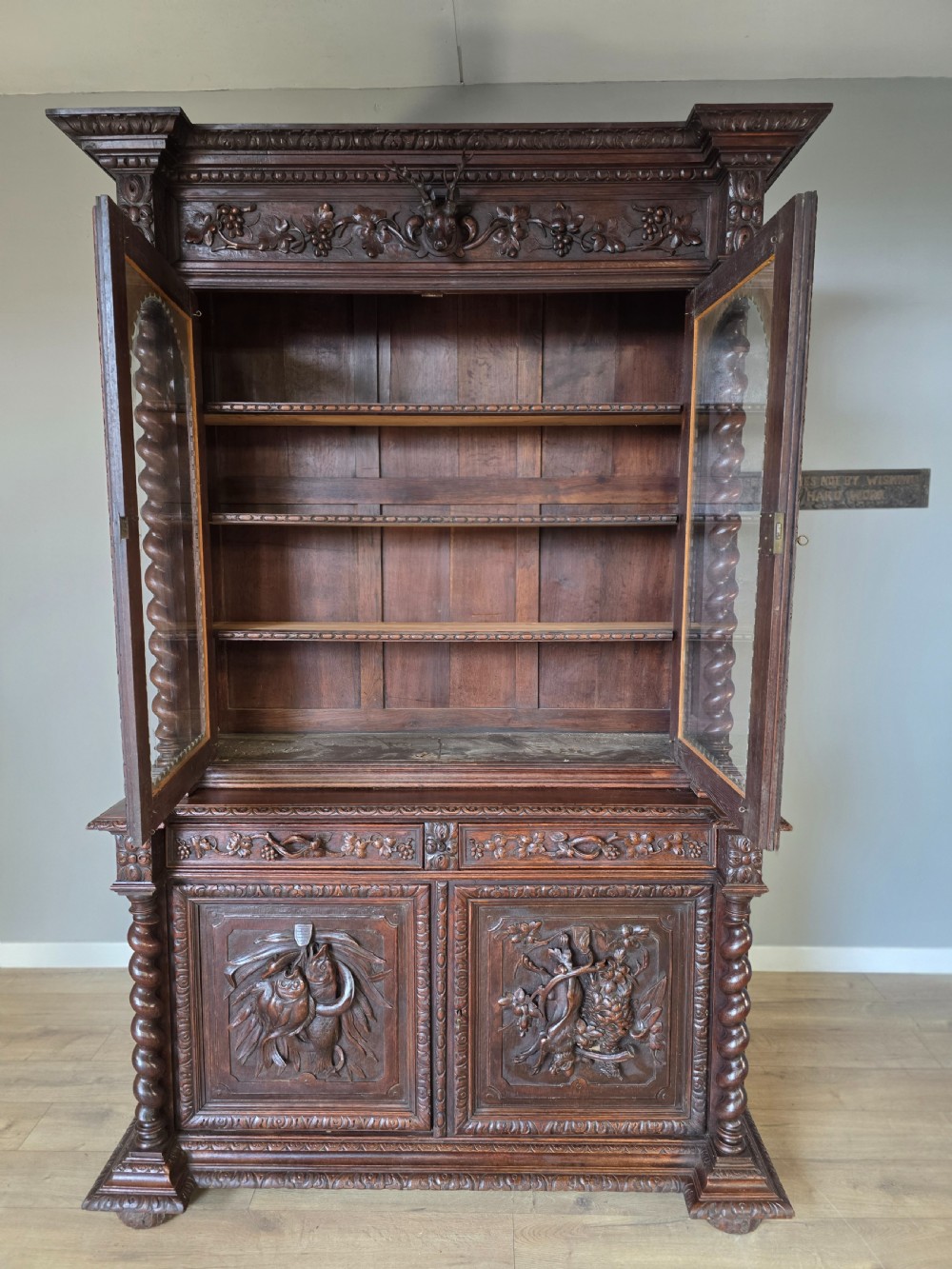 1880 French Carved Hunt Bookcase  View XIV