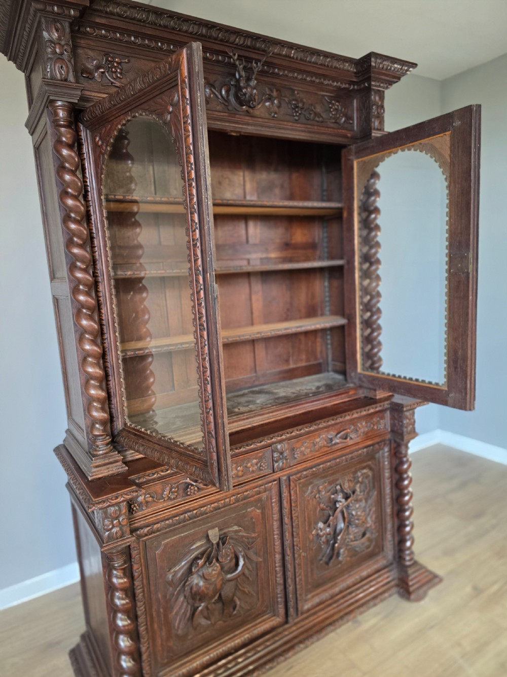 1880 French Carved Hunt Bookcase  View XVI