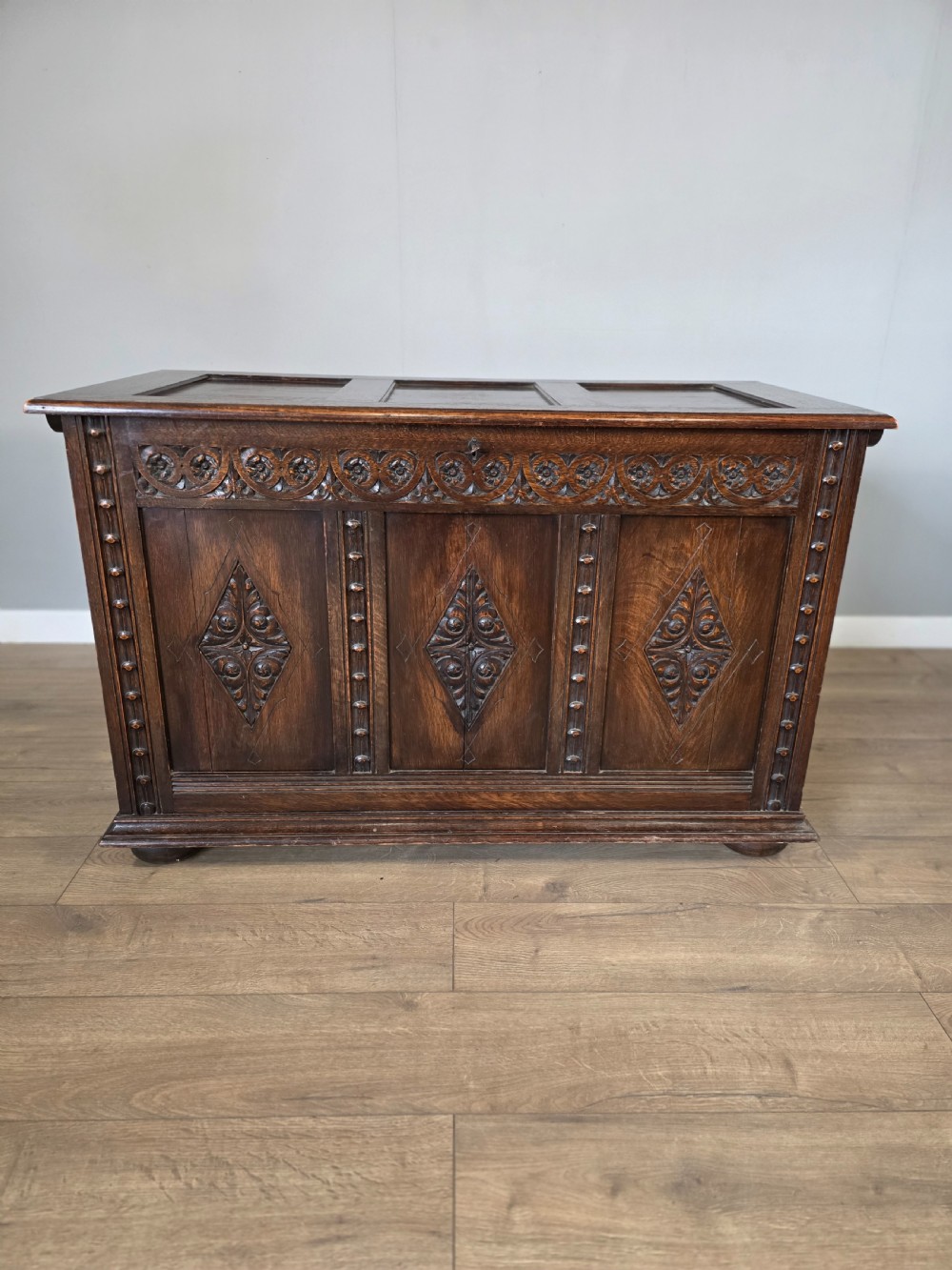 Antique Solid Oak Jacobean Blanket Box 