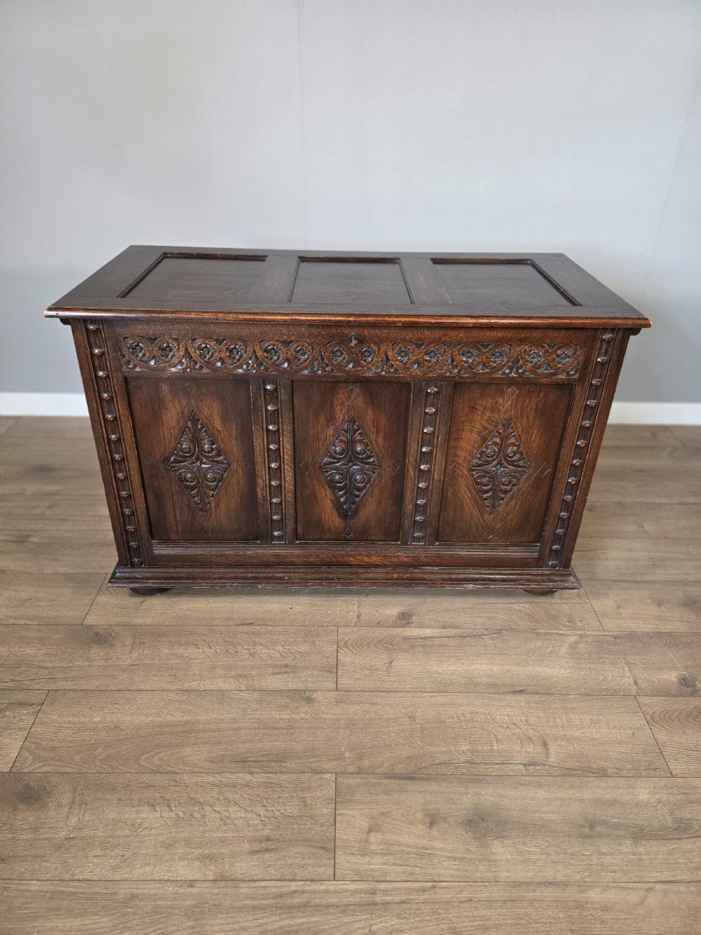 Antique Solid Oak Jacobean Blanket Box  View III