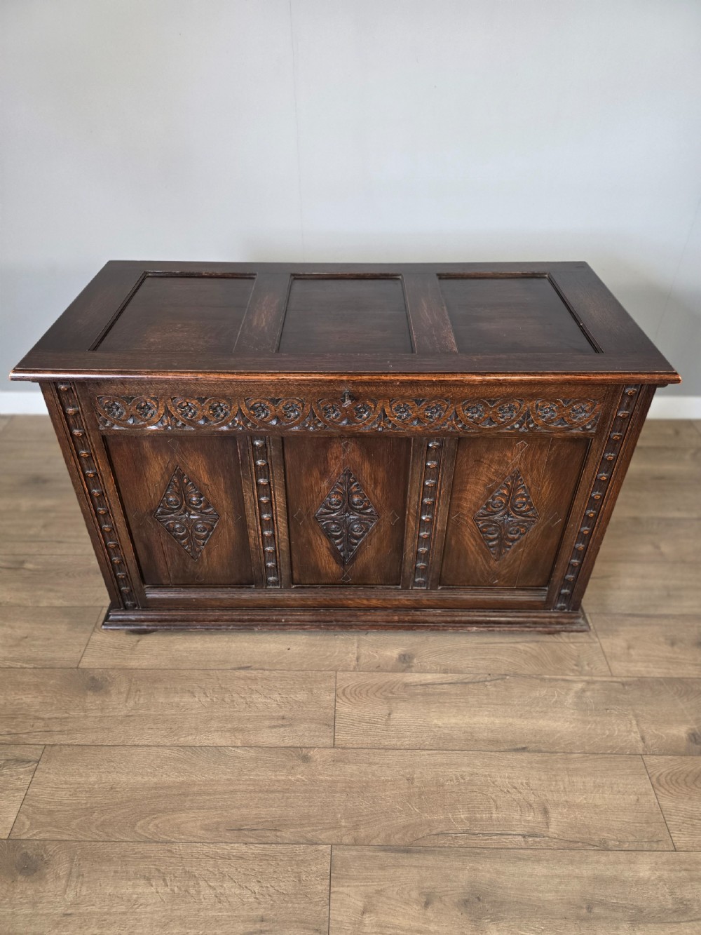 Antique Solid Oak Jacobean Blanket Box  View IV