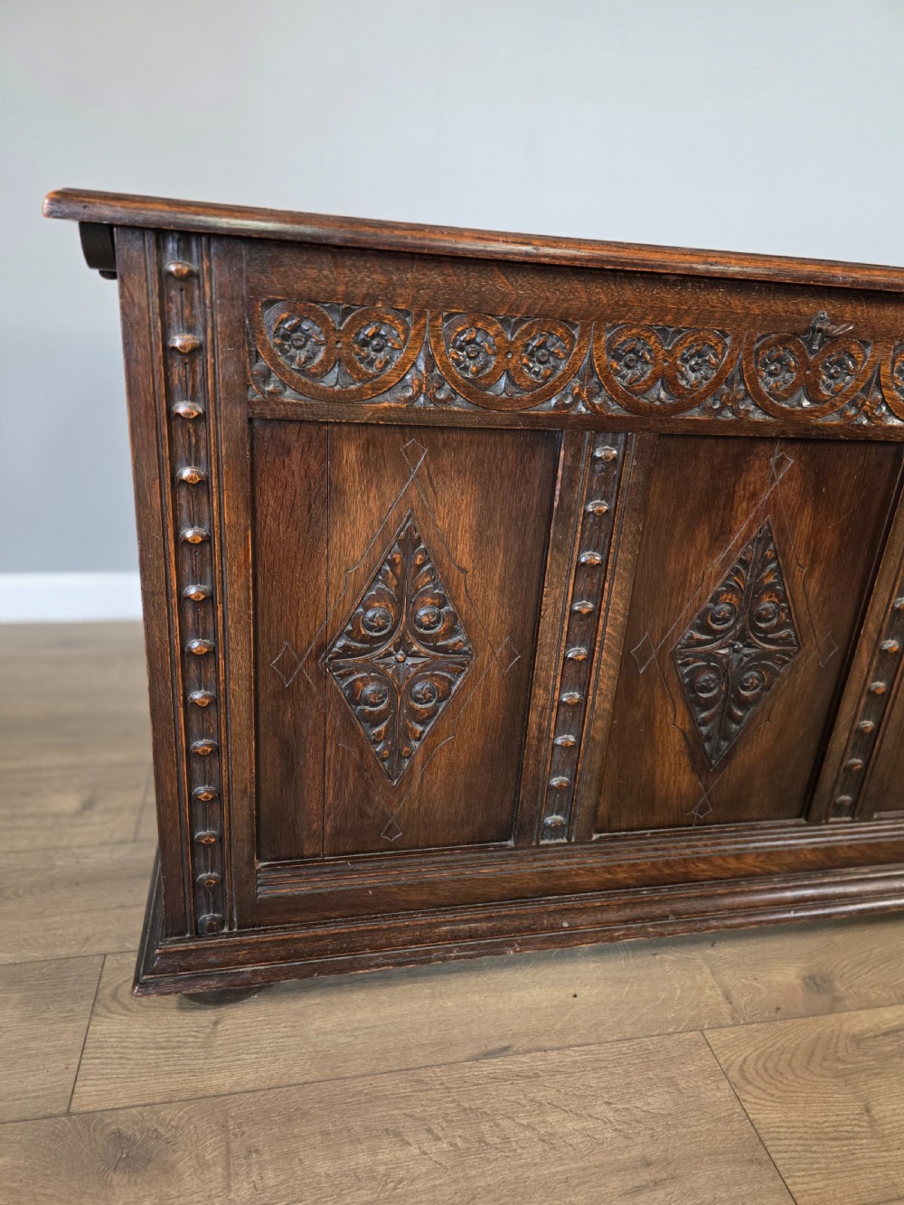 Antique Solid Oak Jacobean Blanket Box  View V