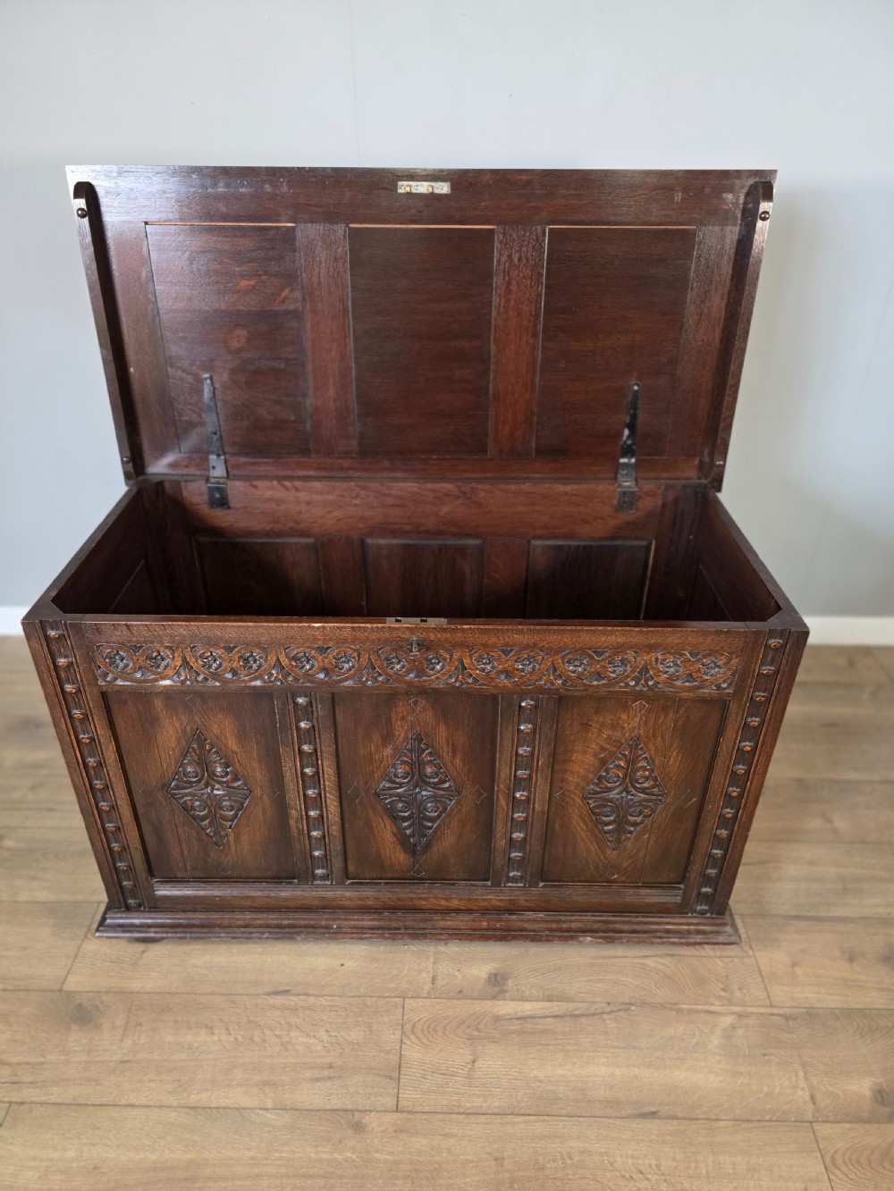 Antique Solid Oak Jacobean Blanket Box  View VII