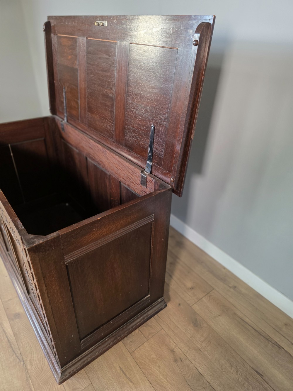Antique Solid Oak Jacobean Blanket Box  View X