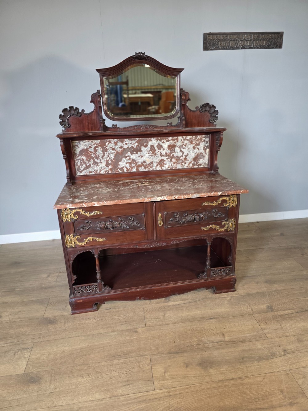 Antique 1900 Mahogany And Marble Top Wash Stand  View II