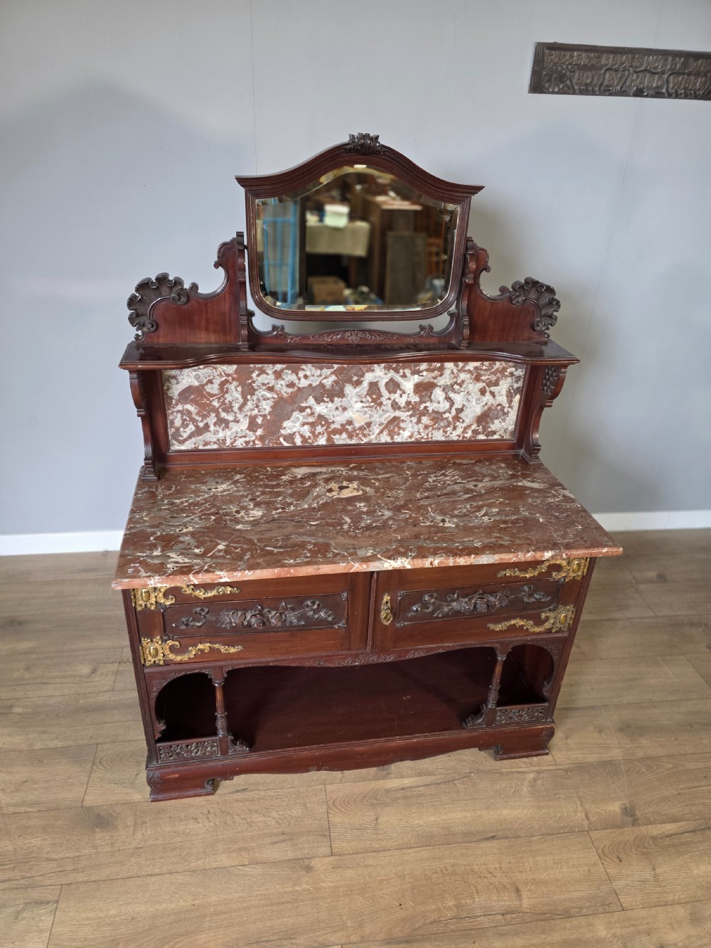 Antique 1900 Mahogany And Marble Top Wash Stand  View III
