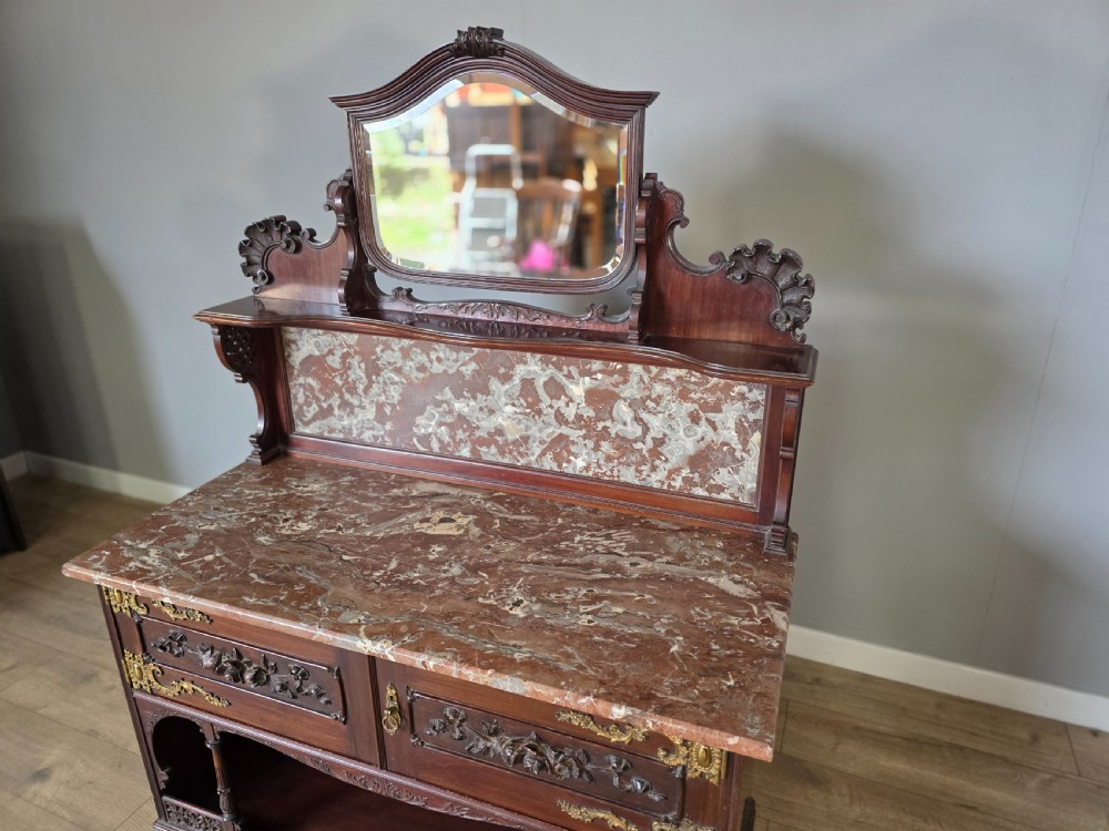 Antique 1900 Mahogany And Marble Top Wash Stand  View IX