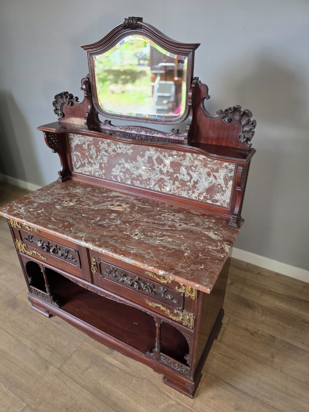 Antique 1900 Mahogany And Marble Top Wash Stand  View X