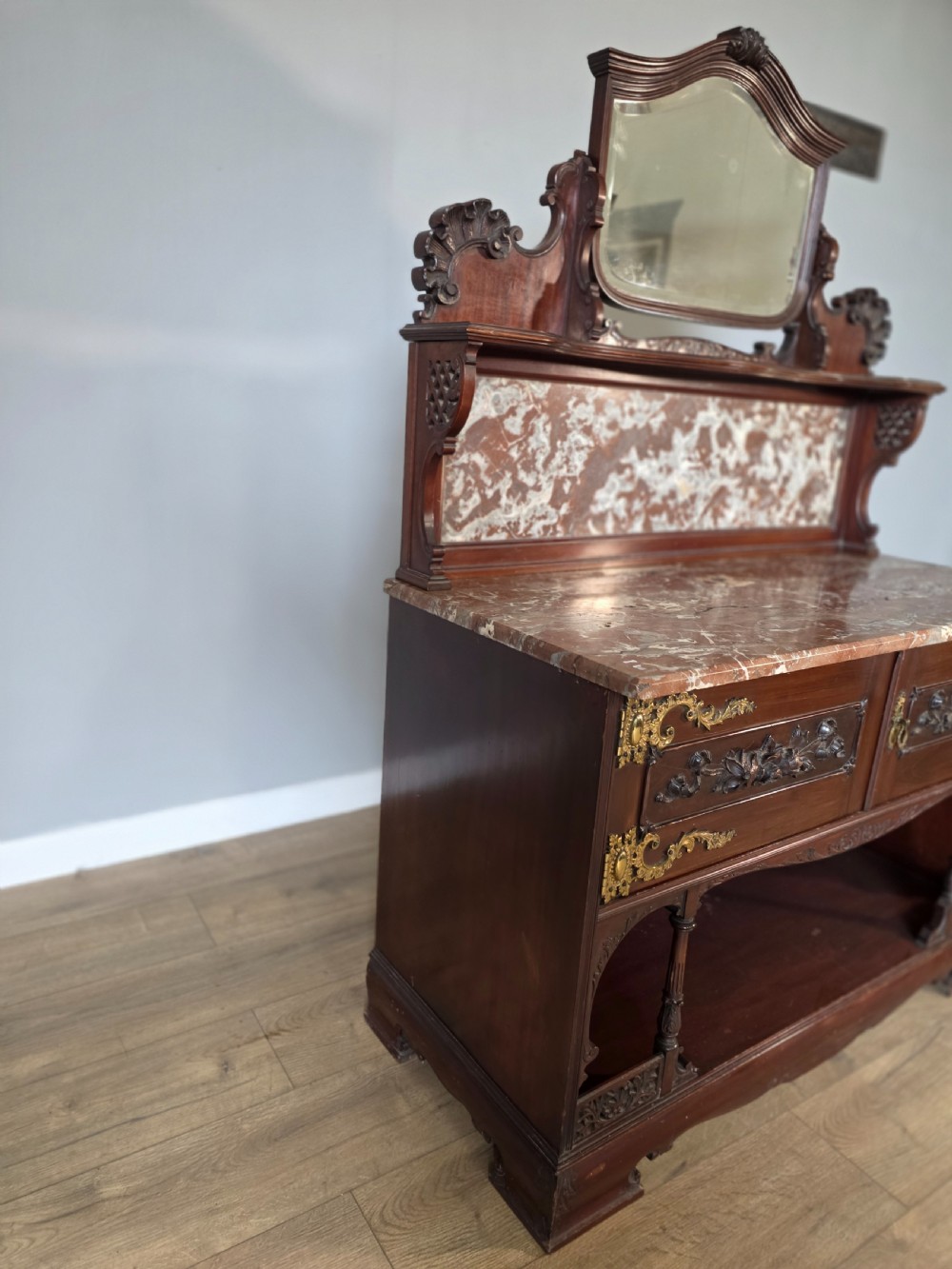 Antique 1900 Mahogany And Marble Top Wash Stand  View XII