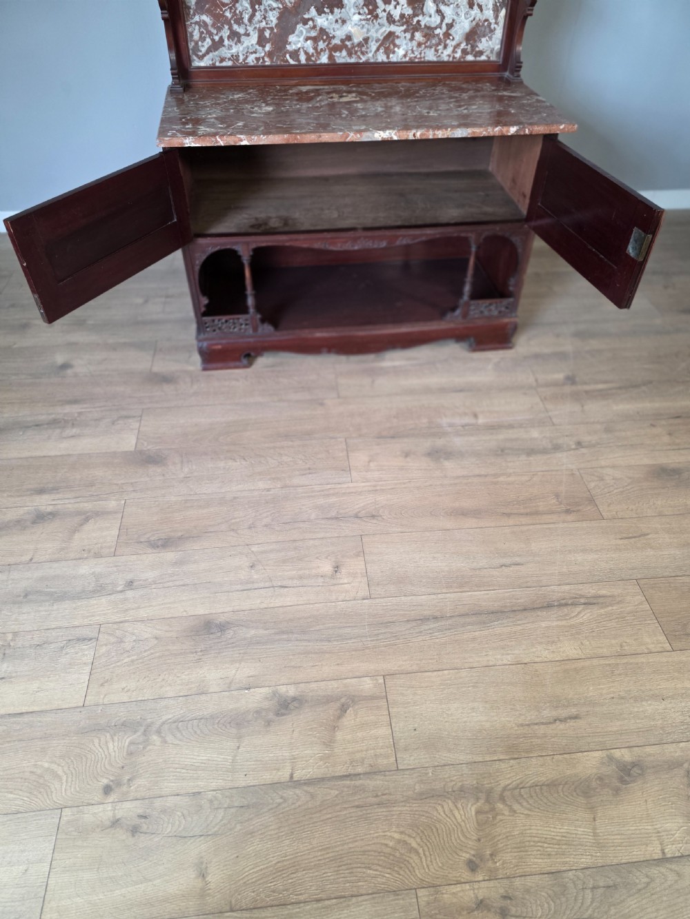 Antique 1900 Mahogany And Marble Top Wash Stand  View XIII