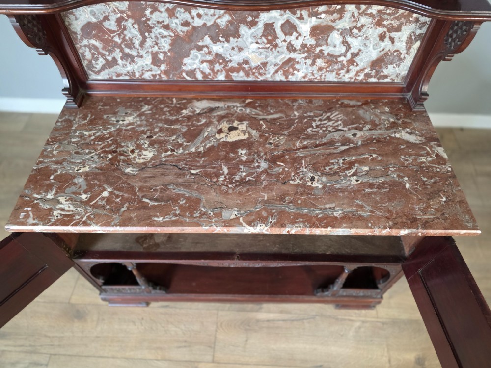 Antique 1900 Mahogany And Marble Top Wash Stand  View XVII