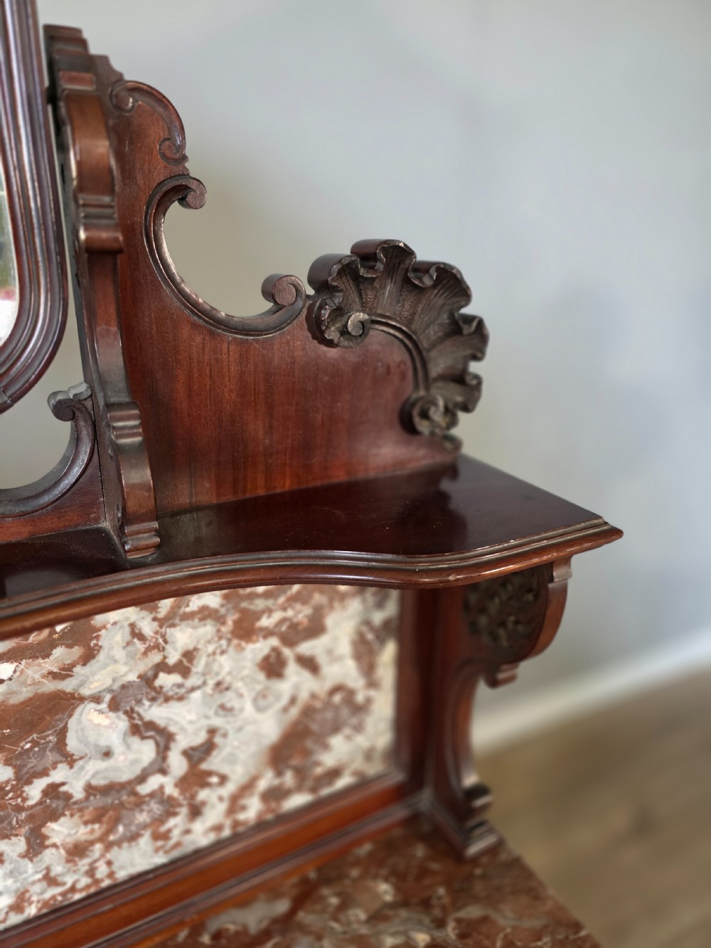 Antique 1900 Mahogany And Marble Top Wash Stand  View XIX