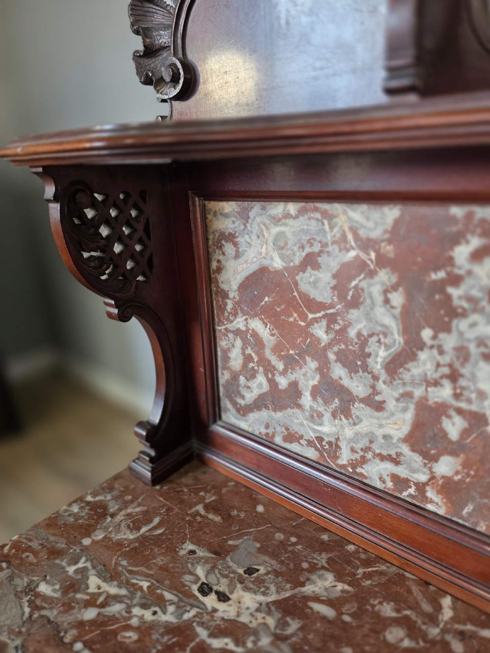Antique 1900 Mahogany And Marble Top Wash Stand  View XXI