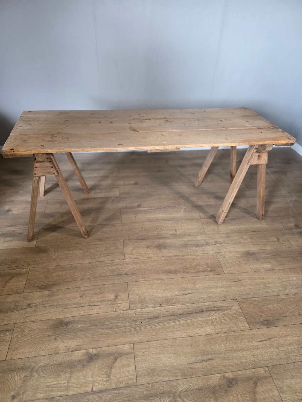 Antique Pine Trestle Dining Table  View III