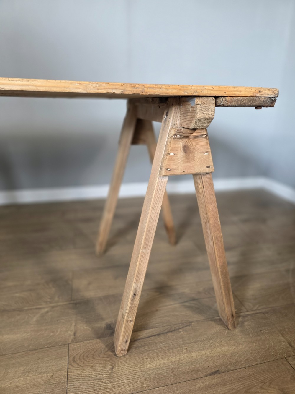 Antique Pine Trestle Dining Table  View IV