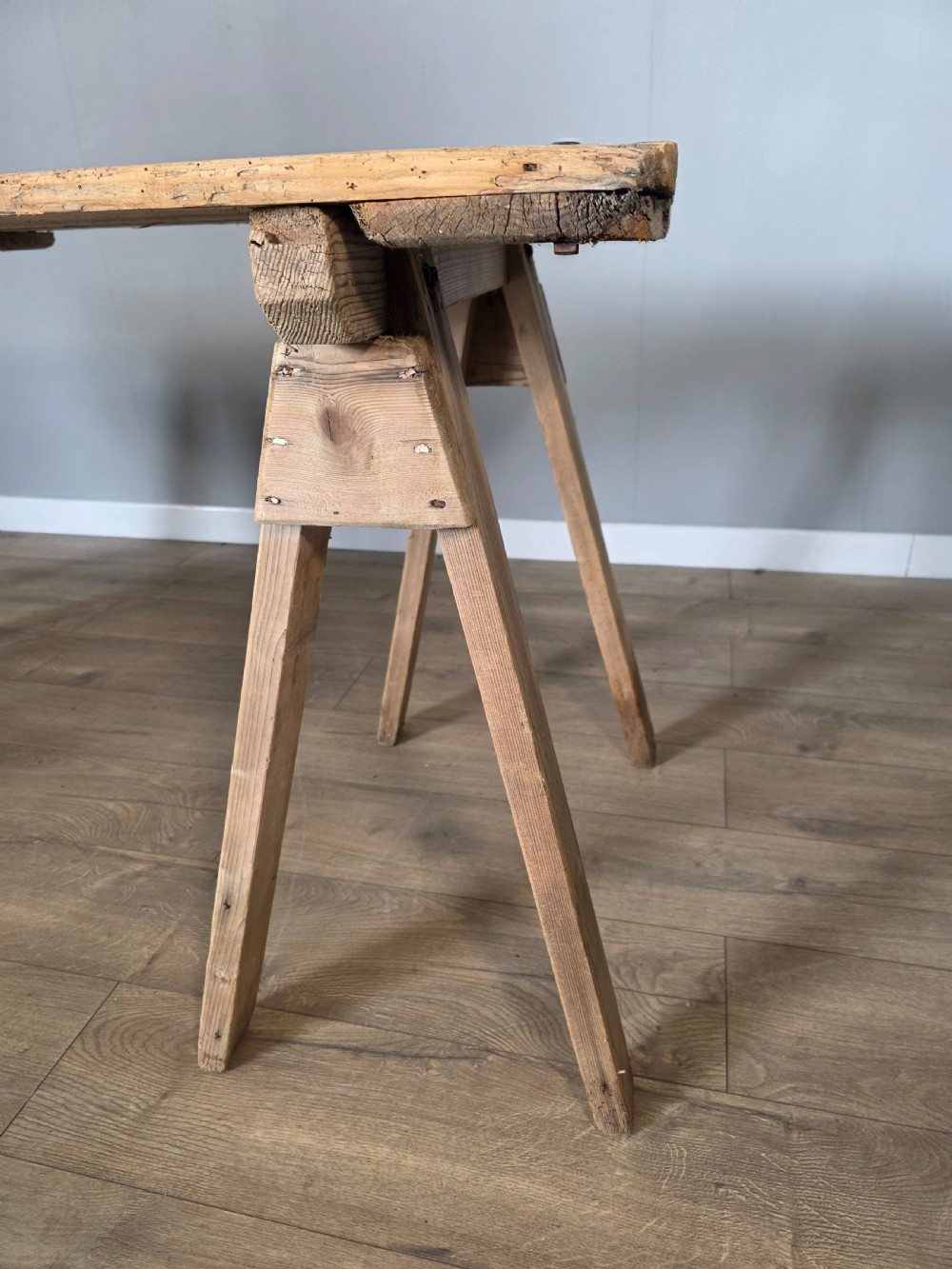 Antique Pine Trestle Dining Table  View V